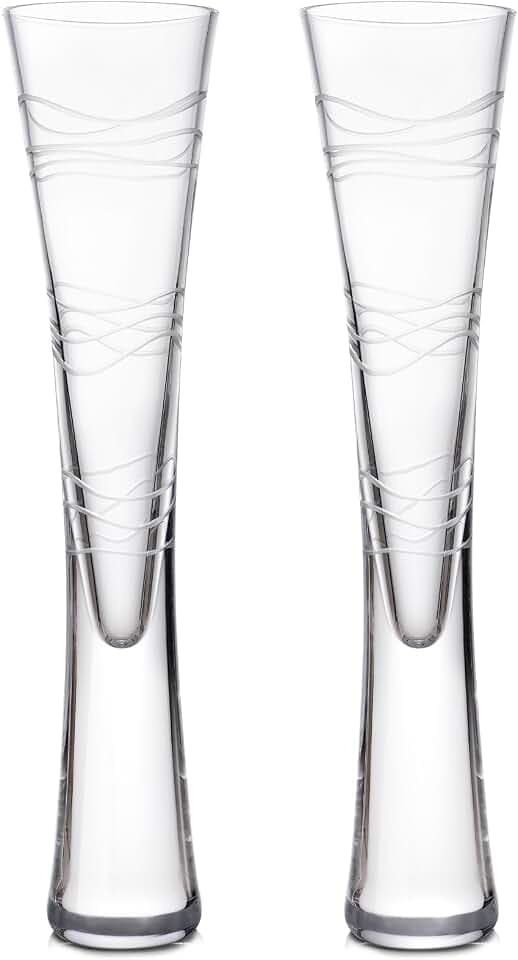 NUTRIUPS Champagne Flutes 5 oz, Hand-carved Patterns Prosecco Glasses, Set of 2 Clear Crystal Glasses for Wedding Anniversary