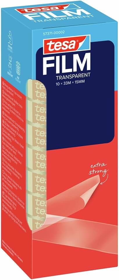 tesa tesafilm Transparent Klebeband - 33 m x 15 mm - 10 Rollen | Klarer Klebefilm mit starker Haftung - lösemittelfrei, alterungsbeständig und reißfest - universell einsetzbar