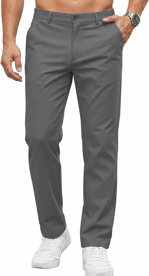 COOFANDY Men's Casual Pants Elastic Waist Flat Front Dress Slacks Regular Fit Stretch Golf Pants Work Office Trousers