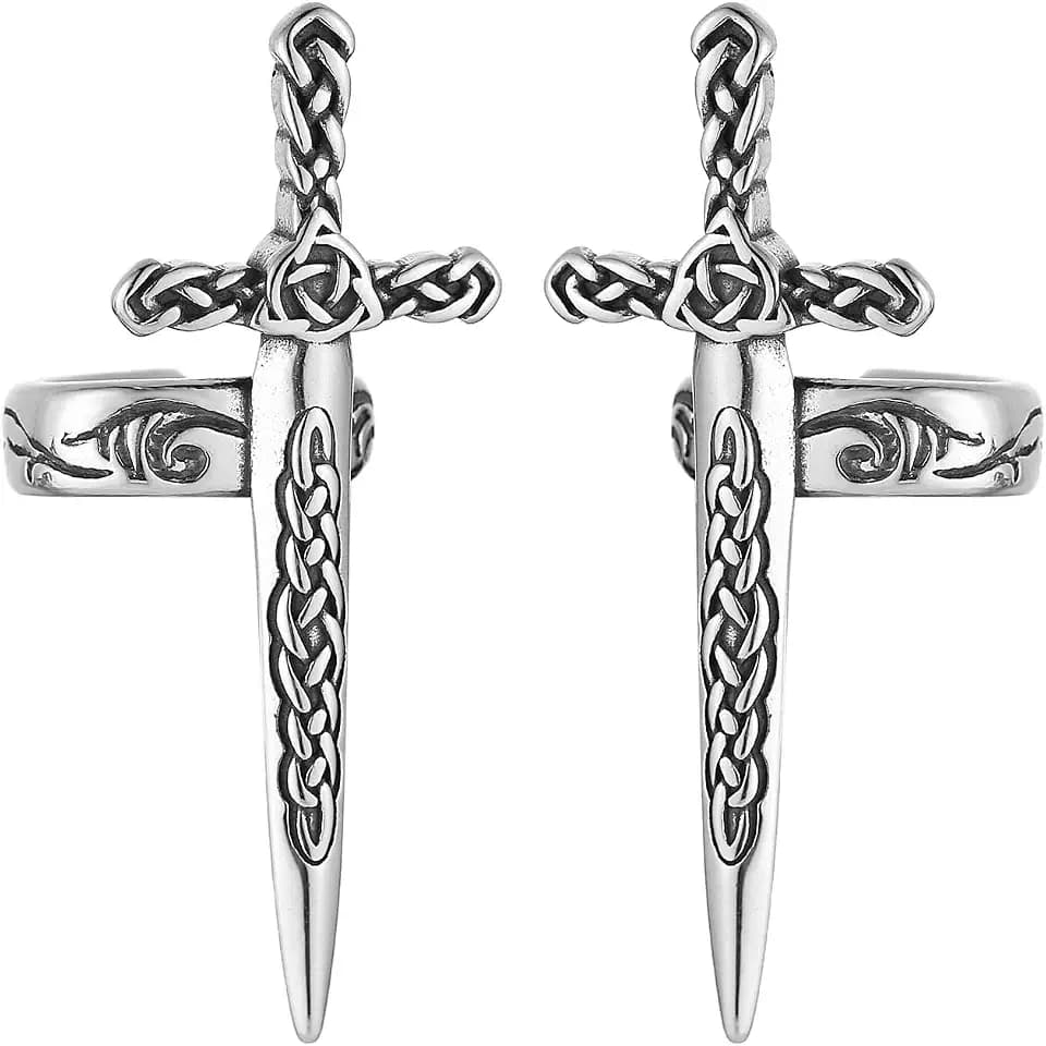 HZMAN Ear Cuff Earrings for Women Vintage Gothic Sword Earrings Stainless Steel Ear Cuff for Non Pierced Ears Clip on Cartilage Earring