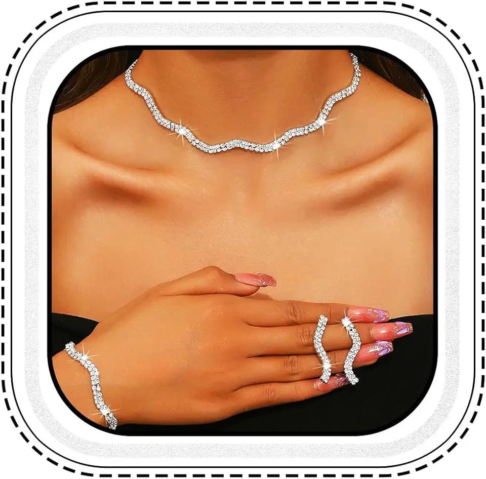 Aukmla Rhinestones Bridal Wedding Jewelry Set Choker Necklaces Earrings Bracelet Sets Prom Jewelry for Women and Brides