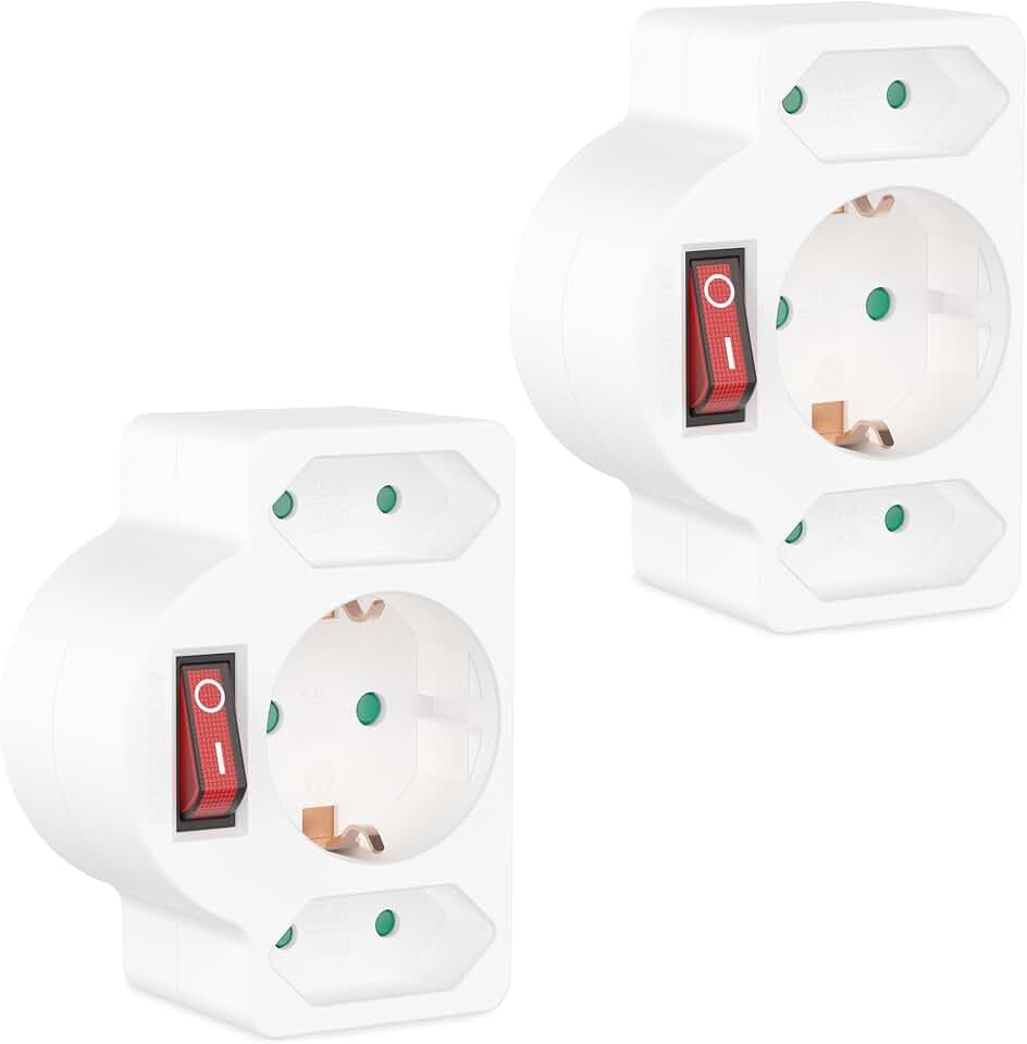 benon 2er Set Mehrfachstecker mit Schalter, 3-Fach 3680 W