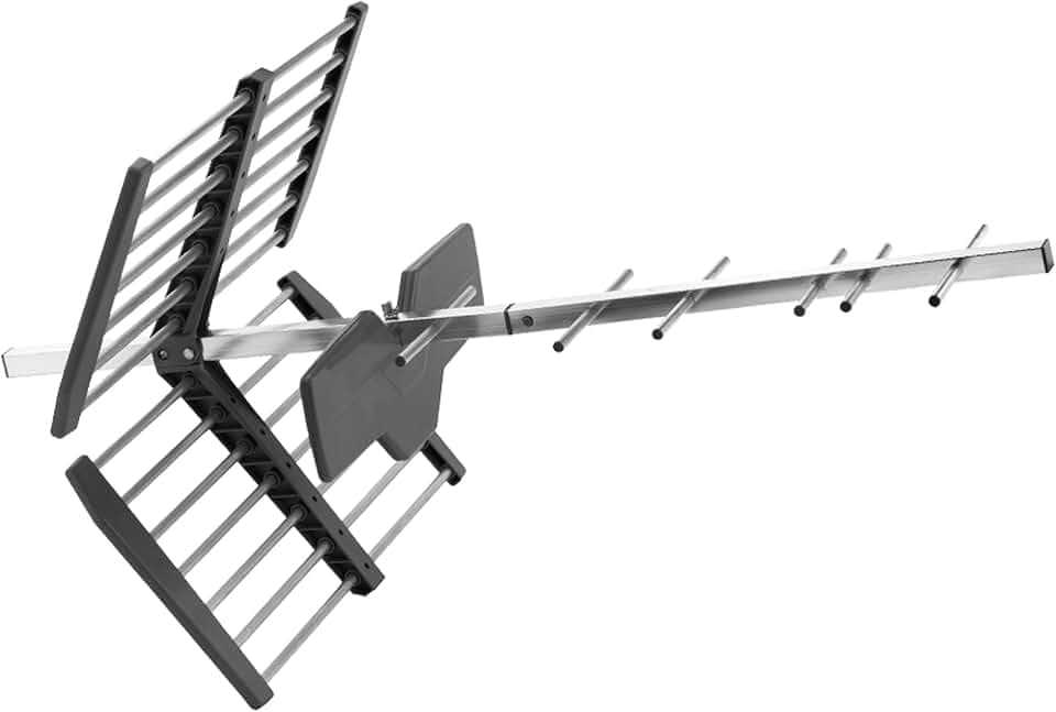 One for All for All DVB-T/DVB-T2 Outdoor/Außenantenne - 4K 1080P HD/HDTV Fernseher TV Antenne - 0-50 km Reichweite – 10 Meter Koaxialkabel - UHF - Silber - SV9453, Schwarz
