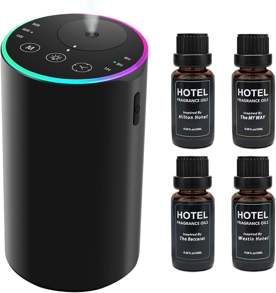 Waterless Diffuser with 4 x 20mL Hotel Fragrance Oil,Aluminum Alloy (Black)