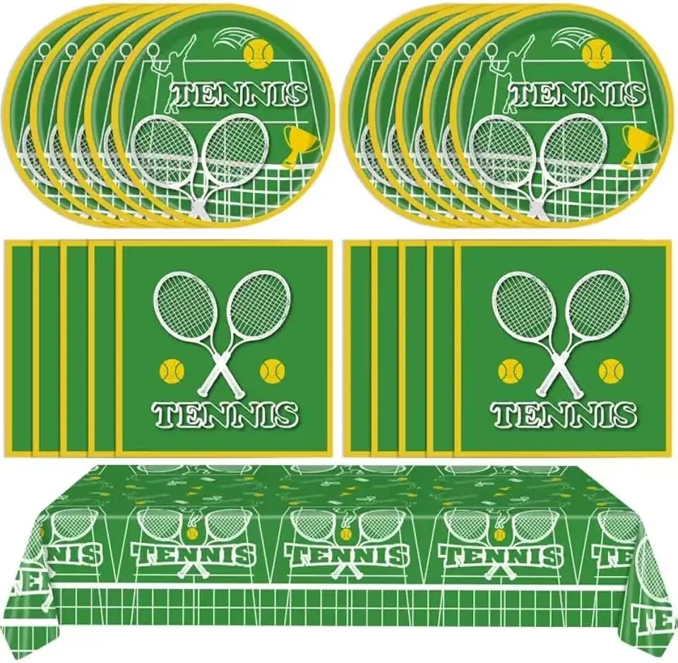 41PCS Tennis Party Supplies Tennis Ball Themed Sports Birthday Party Disposable Tableware Include Tennis Paper Plates Napkins Tablecloths for Men Women Kids Birthday Party