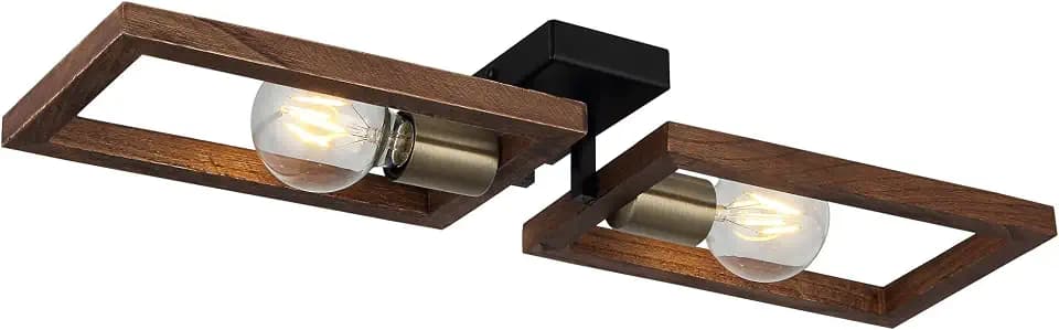 Opviq Industrieller Kronleuchter mit Metallkorpus und Holzkappe, 62 cm breit, antike und schwarze Ausführung, 2 x E27-Fassung, perfekt für moderne Räume