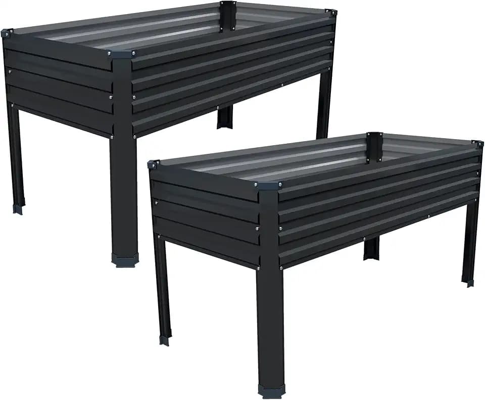 DIIYIV 2PCS Galvanized Raised Garden Bed with Legs,48×24×30in Black