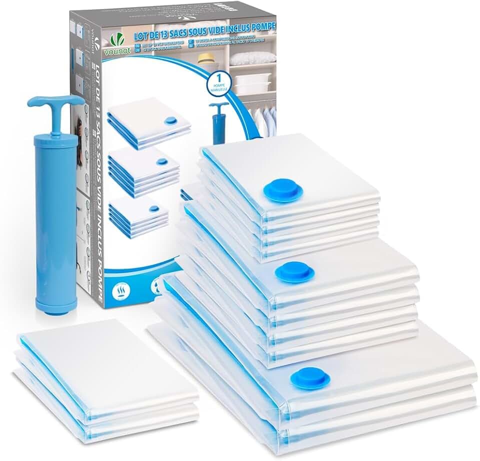 VOUNOT® 12 Stück Vakuumbeutel für Kleidung Bettdecken Bettwäsche, Vakuum Aufbewahrungsbeutel Groß, Mittel und Klein, Kompressionsbeutel mit Pumpe