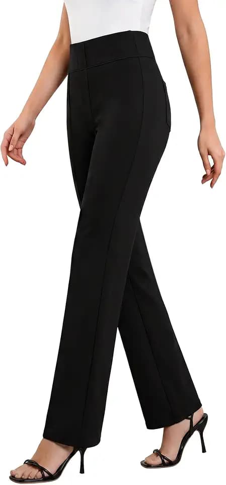 DLOODA Women's Straight Leg Dress Pants High Waisted Business Work Pants Casual Trousers with Pockets