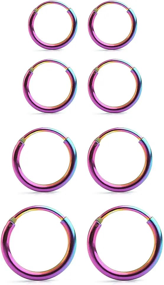Ruifan 4 Pairs Stainless Steel Mens Womens Earrings Cartilage Lip Piercing Nose Septum Hoop 18G 8mm-14mm