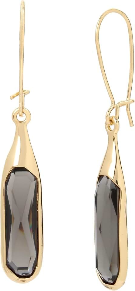 Robert Lee Morris "Set In Stone" Faceted Stone Long Drop Earrings (Black, Gold)