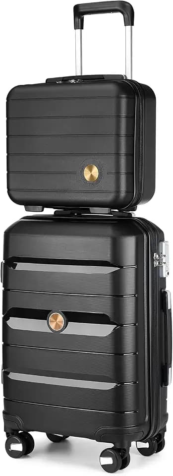 Somago 20" Carry On Luggage and 14" Cosmetic Case Set, PP Hardside, Black