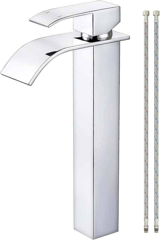 Wasserhahn Bad Chrom Hoch, Waschtischarmatur Einhebelmischer Edelstahl Waschbecken, Wasserfall Armatur mit Auslauf Höhe 224, Mischbatterie Waschbecken Mit 60cm Wasserschläuche