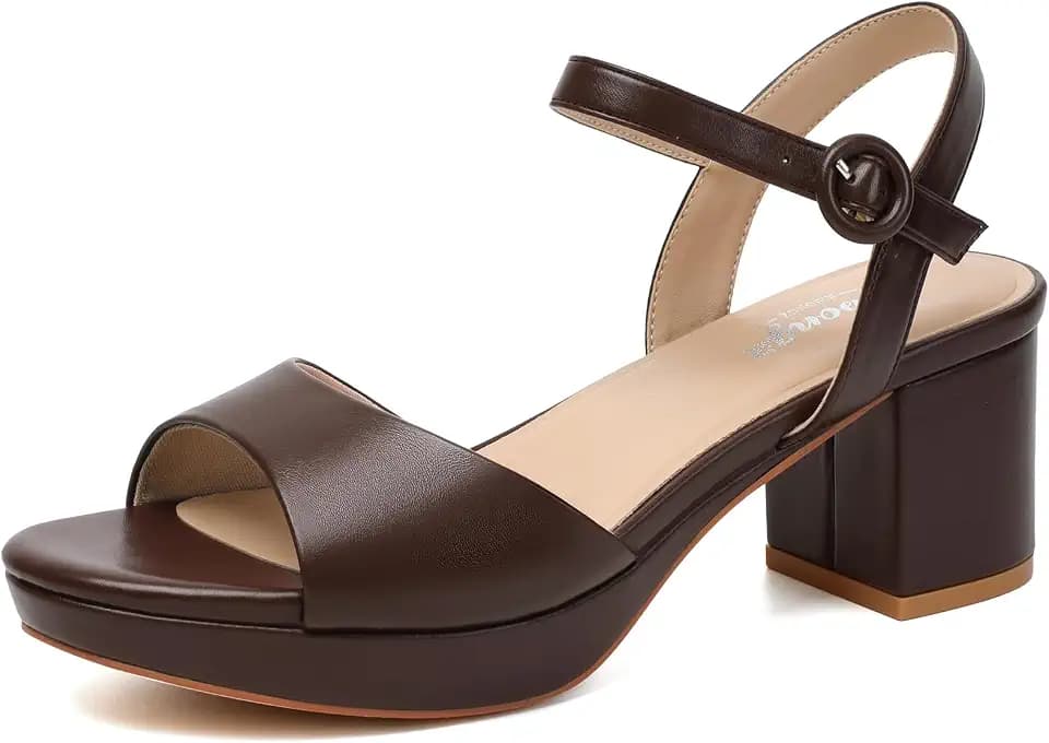 RIBONGZ Women's Platform Heels Chunky Block Heel Sandals Open Round Toe Strappy High Thick Heeled with Ankle Strap Comfortable Sexy Dressy Heels Work Wedding Party Office Casual Shoes