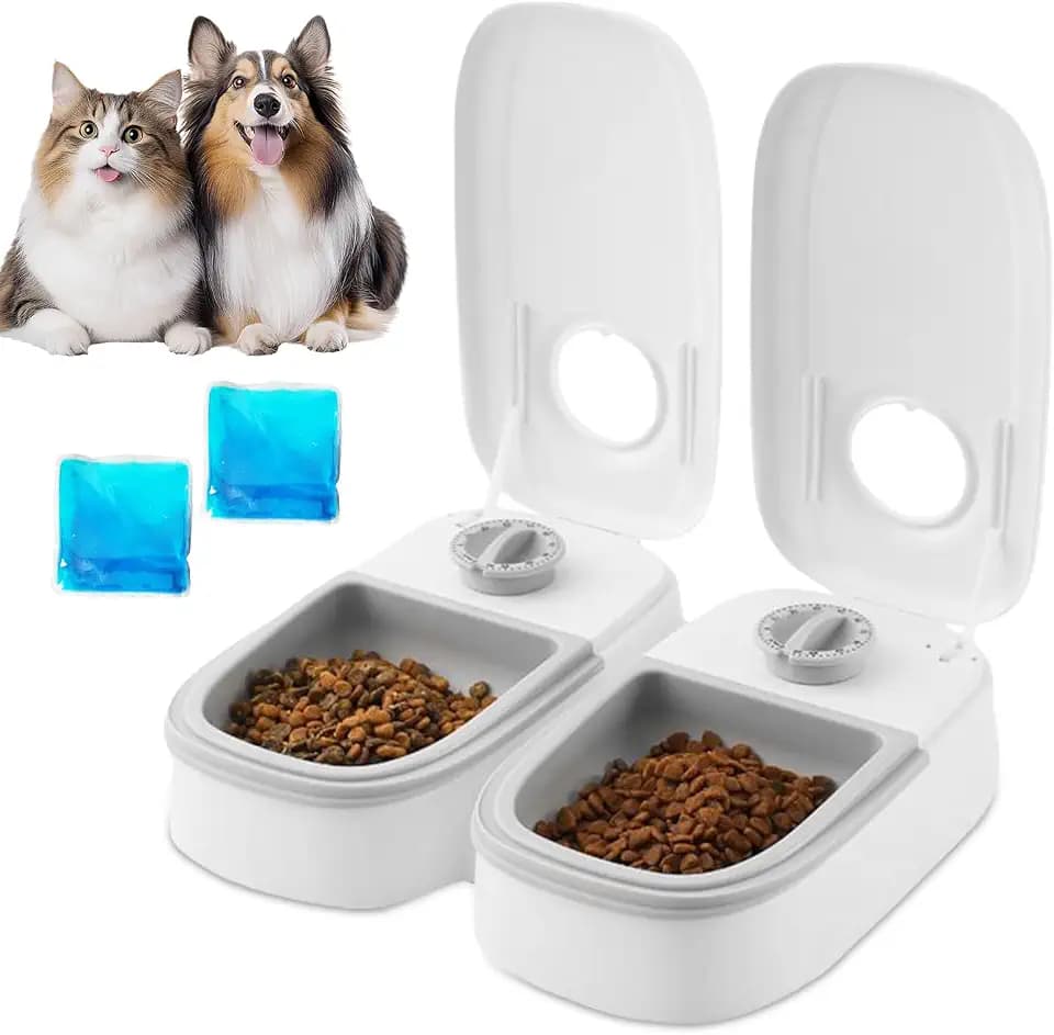 Automatischer Futterautomat Für 2 Mahlzeiten, Futterautomat Katze Mit 48 Stunden Timer, Futterautomat Für Katzen Hunde, Automatic Pet Feeder, Ice Pack Included, Für Katzen Und Kleine Hunde