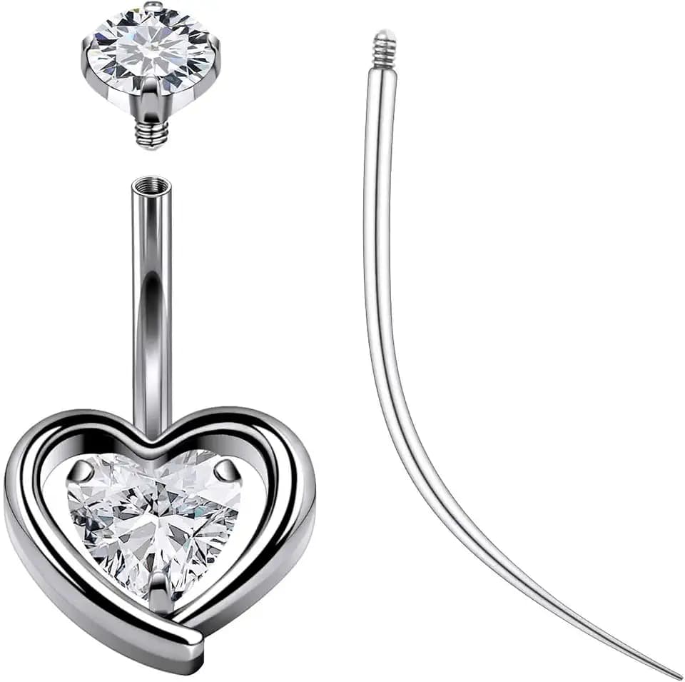 Ruifan ASTM F136 Titanium Belly Button Rings Heart Cubic Zircon Opal Hypoallergenic Internally Threaded 14G Navel Body Piercing Jewelry 10mm 12mm 14mm For Women