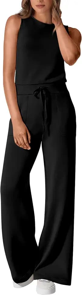 PRETTYGARDEN Jumpsuits for Women Casual 2026 Summer Sleeveless Wide Leg Pants Rompers One Piece Beach Vacation Spring Outfits