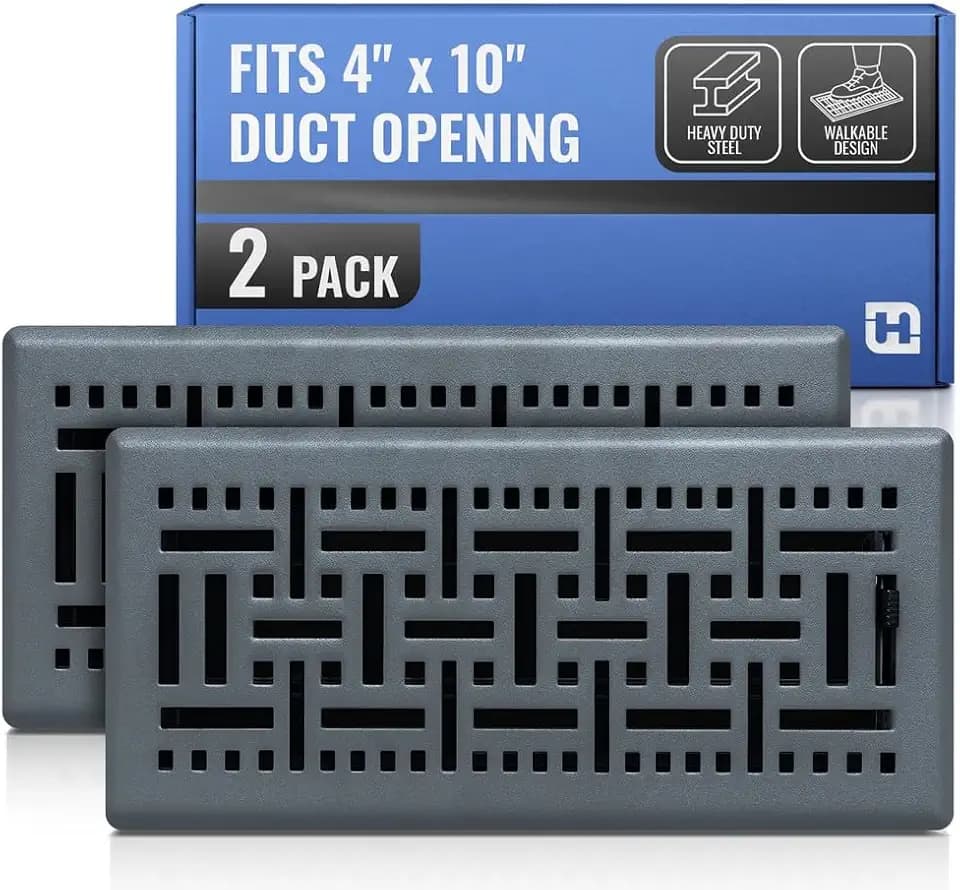 [2 Pack] Fits 4x10 and 10x4 Duct Opening | Decorative Floor Register with Basketweave Design by Handua | Heavy Duty Walkable Design | Damper | Floor Vent | Easy to Adjust Air Supply Lever | Dark Gray