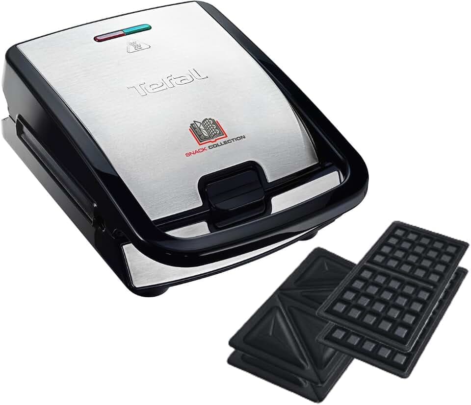 Tefal Snack Collection Sandwich- und Waffelmaker, antihaftbeschichtete Platten, spülmaschinengeeignet, erweiterbar, 700W, 28 x 36,1 x 20,3 cm, Schwarz/Silber, SW852D