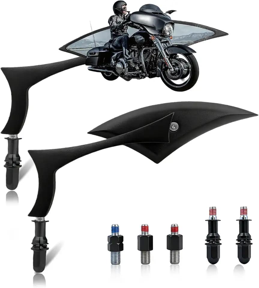Motorcycle Mirrors, Black CNC Handlebar Rear View Mirrors With 10mm Screws Compatible for 1982-2025 Harley Road King Street Electra Glide Dyna Sportster Softail Road Glide Honda Kawasaki and More
