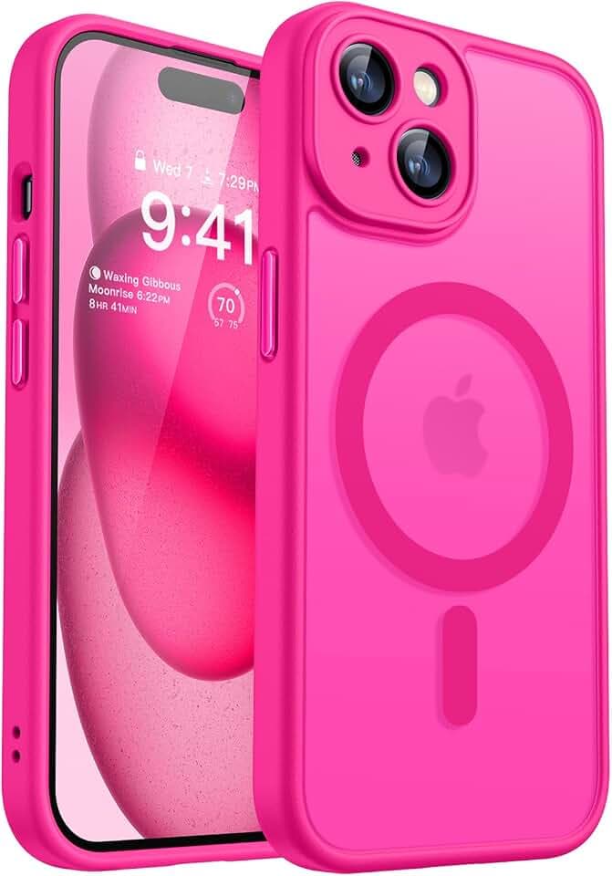 CANSHN Magnetic Shockproof for iPhone 15 Case, Hot Pink