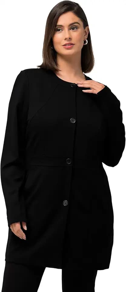 Ulla Popken Damen Longblazer, Ziernähte, Rundhals, Jersey Blazer