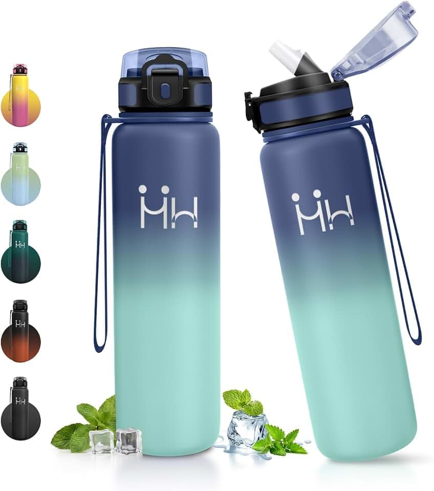 Thermosflasche 1L, Trinkflasche mit Strohhalm, Trinkflasche Kohlensäure Geeignet, BPA-Frei, Isolierflasche Doppelwandig, für Outdoor, Büros, Sport, Camping