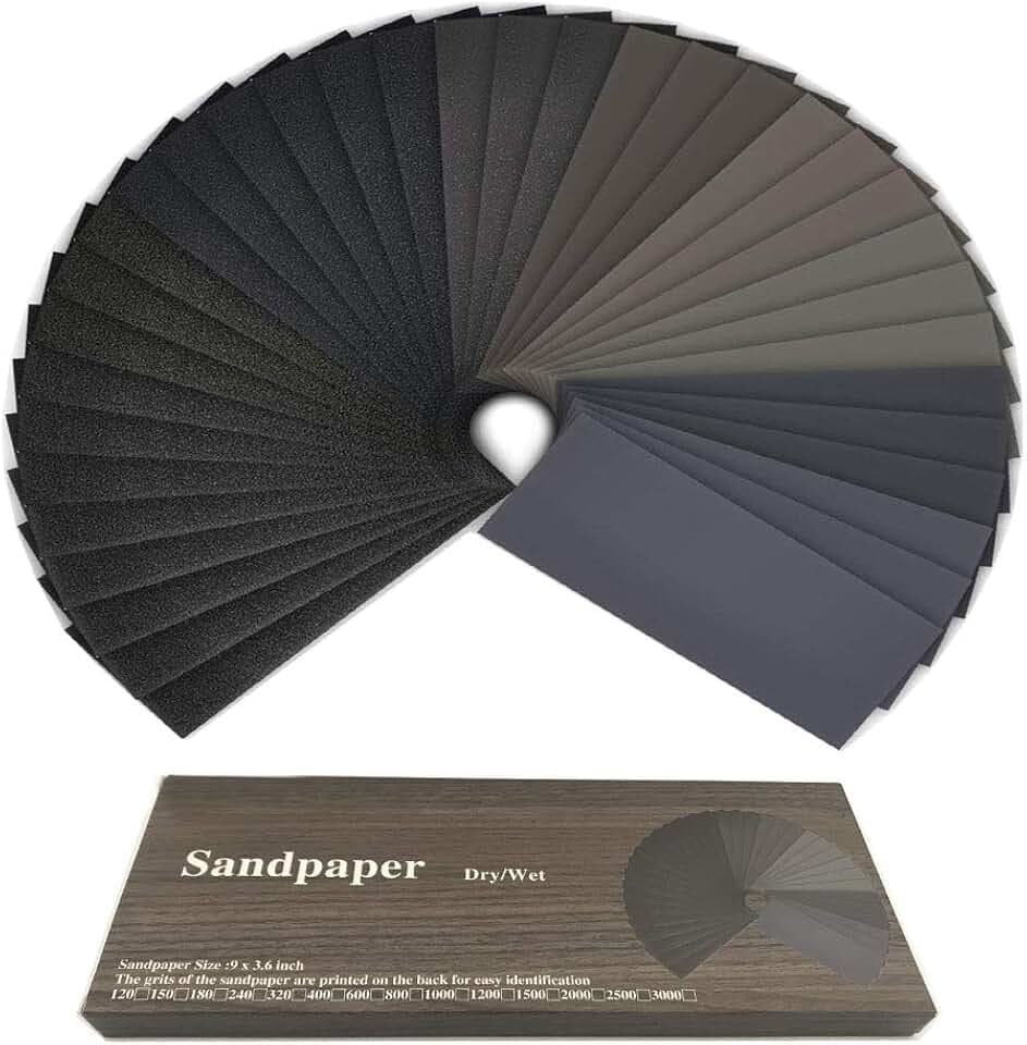 KONGMING Sandpapier 84 Stück,120 bis 3000 verschiedene Körnungen, nass oder trocken, 23 x 9 cm Autopolitur, Holzmöbelfertigung