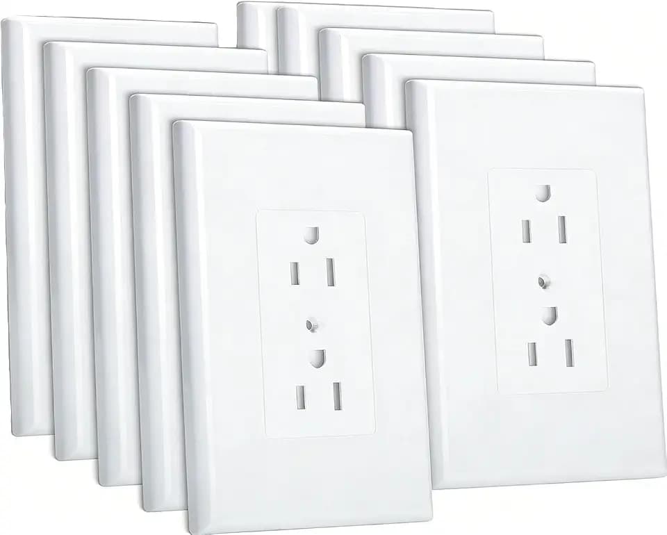 ZEFTV 10 Pack Duplex Outlet Covers Wall Plates 1-Gang Switch Outlet Electrical Cover Plate Unbreakable Thermoplastic Faceplate for Light Receptacle Outlet Switch, White