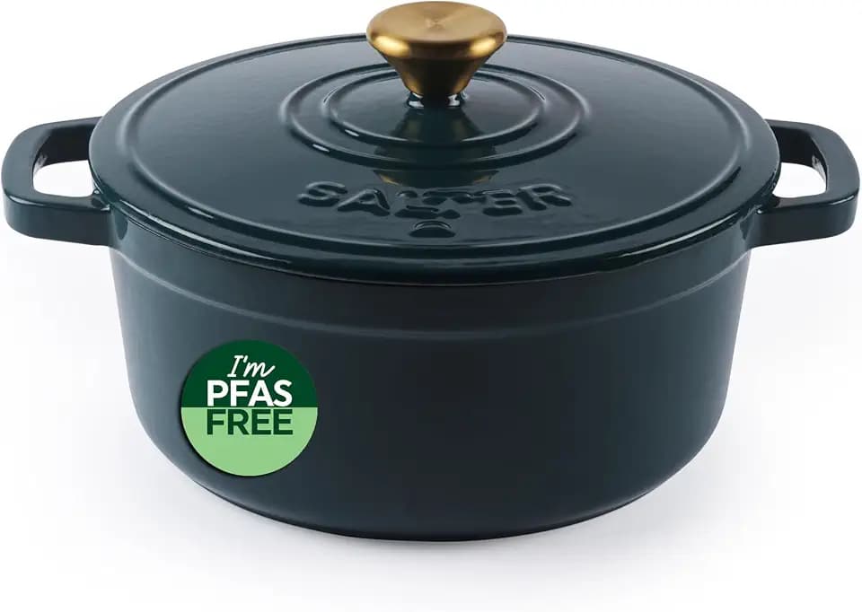 Salter Chester Gusseisen-Bräter, 24 cm, 3,4 l | Emaillierte Beschichtung, selbstbefeuchtender Deckel, ofenfest bis 240 °C, für alle Herdarten inkl. Induktion, PFAS-frei