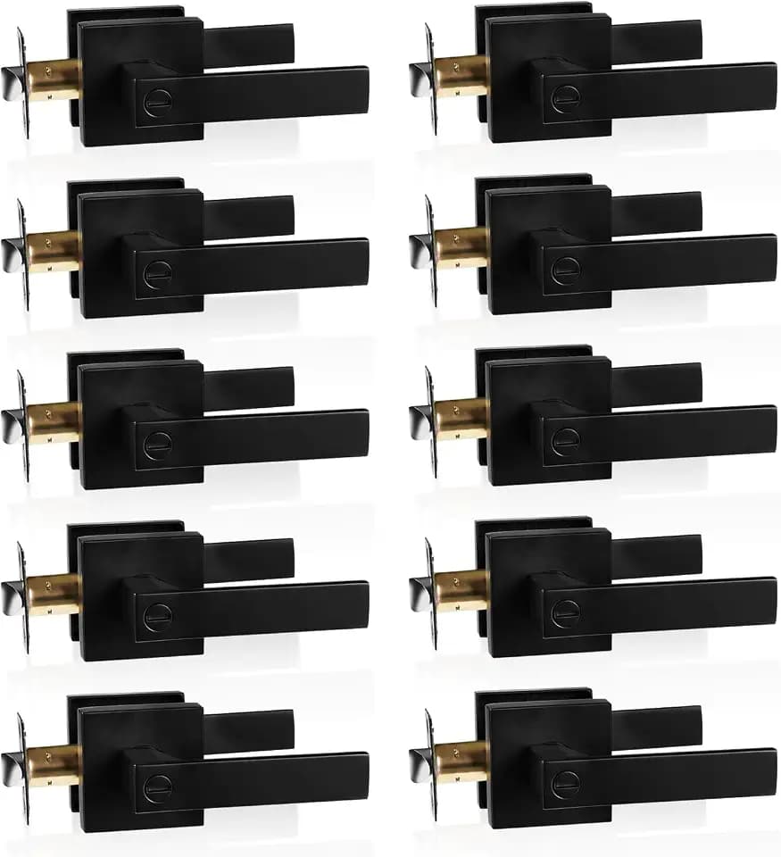 Door Handle with Lock, Privacy, 10 Pack, Matte Black