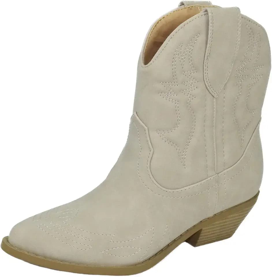 Soda Women Cowgirl Cowboy Western Stitched Ankle Boots Pointed Toe Short Booties Rigging-S (Wide Fit Available)