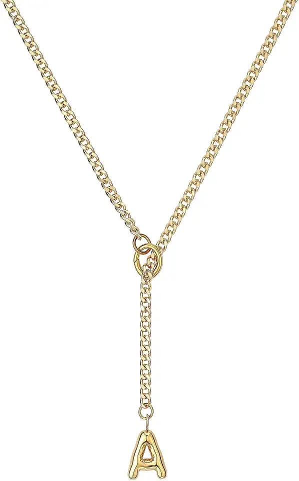25-inch Black Bubble Letter Initial Necklace, 18K Gold Plated