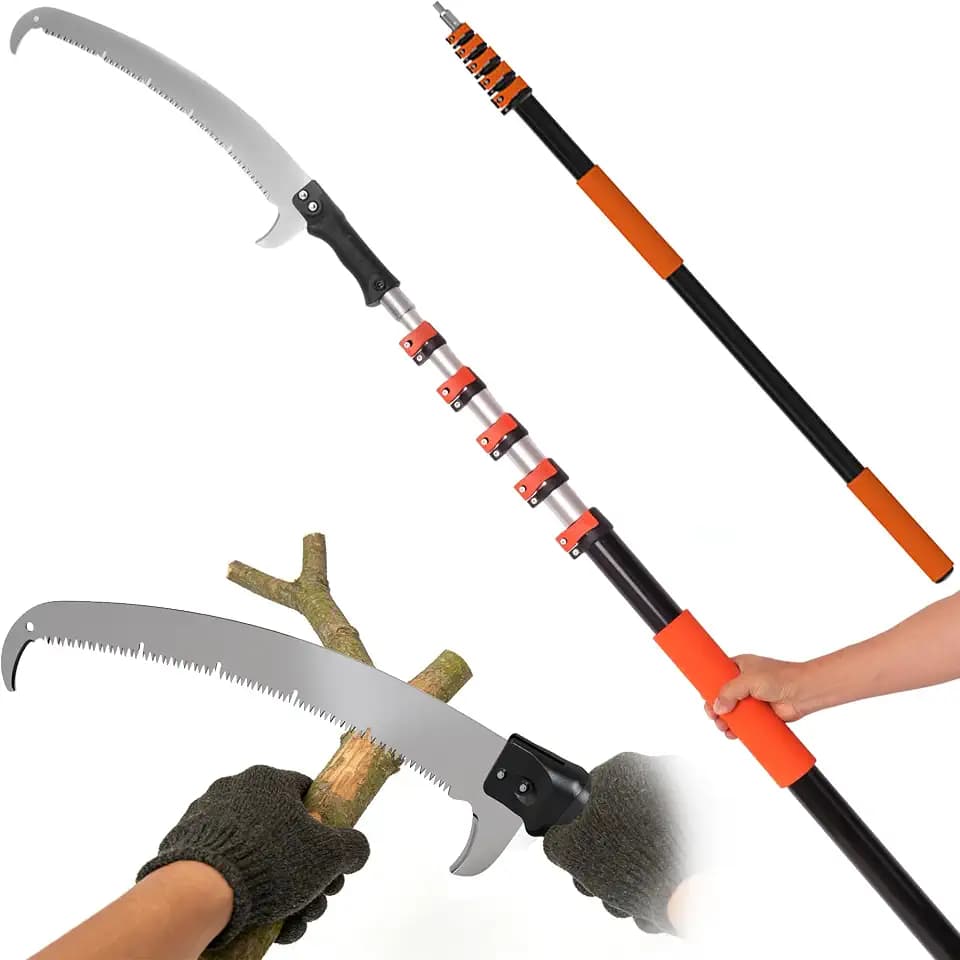 26FT Manual Pole Saw for Tree Trimming, 5-20FT Telescoping Extension Pole with Flip-Lock & Screw Dual Locking, 19" 3X Detachable Pruning Saw Head, Yard Maintenance Pruner for Garden Palms Shrubs