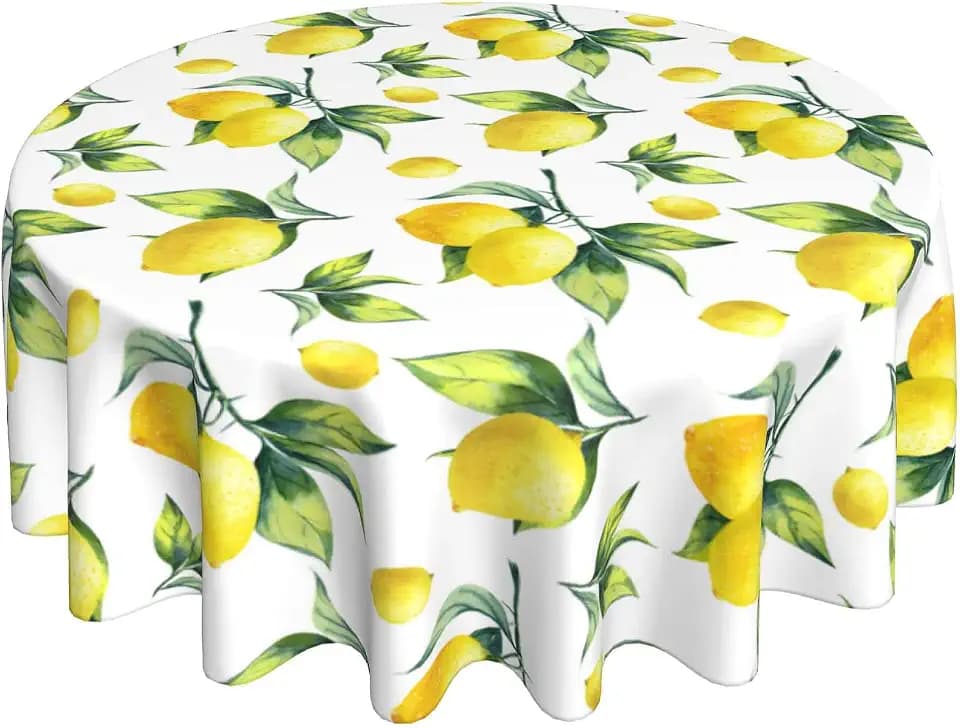 Sweetshow Lemon Tablecloth Round 60 Inches for Spring Summer Yellow Lemon Table Cloth Polyester Anti-Wrinkle Washable Circle Table Cover for Kitchen Dining Room Picnic Patio Wedding Party