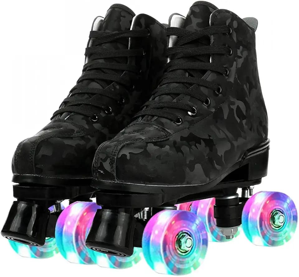 jessie Outdoor Roller Skates Women Adult with Light Up Wheels Black Quad Skating for Men Youth Boys Girls