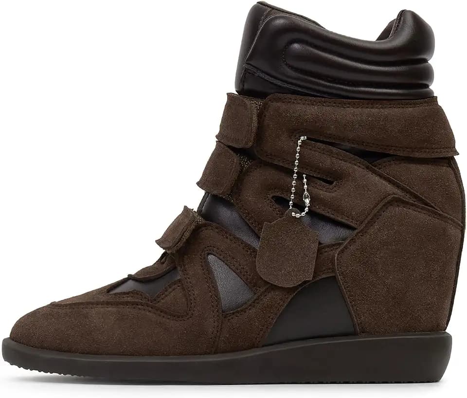 Dsevht Hidden Wedge Sneakers for Women High Top Fashion Sneaker Suede High Heel Platform Tennis Triple Strappy Band Casual Vintage Dressy Comfy Campus Trendy Retro Sneaker