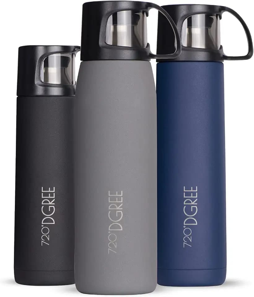 720°DGREE Thermoskanne mit Becher 1L “Follow” - Hält 12h Heiß, 24h Kalt | Thermosflasche to Go - Auslaufsicher, BPA-Frei, 3 Größen wählbar - Edelstahl Isolierflasche perfekt für Kaffee, Tee Unterwegs
