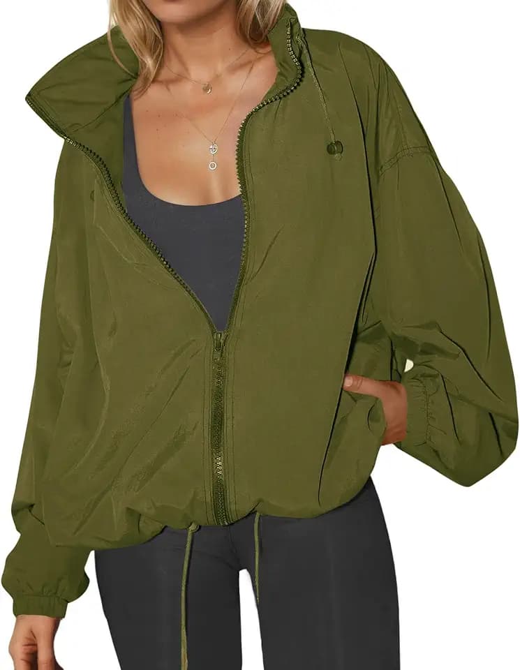Yousify Womens Light Rain Jackets Zip Up Hooded Windbreaker with Pockets
