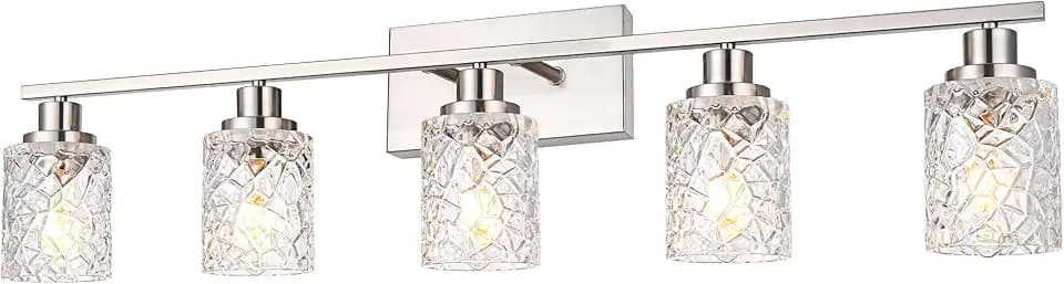 MELUCEE 5-Light Vanity Light for Bathroom with Cracked Hammered Glass Shade