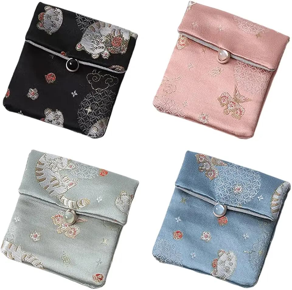 Oyachic 4pcs Jewelry Pouches, New Chinese Style Money Tiger Designed Embroidery Jewelry Organizer for Women, Mini Jewellry Pouch for Storing Ring Bracelet Bangle Necklace