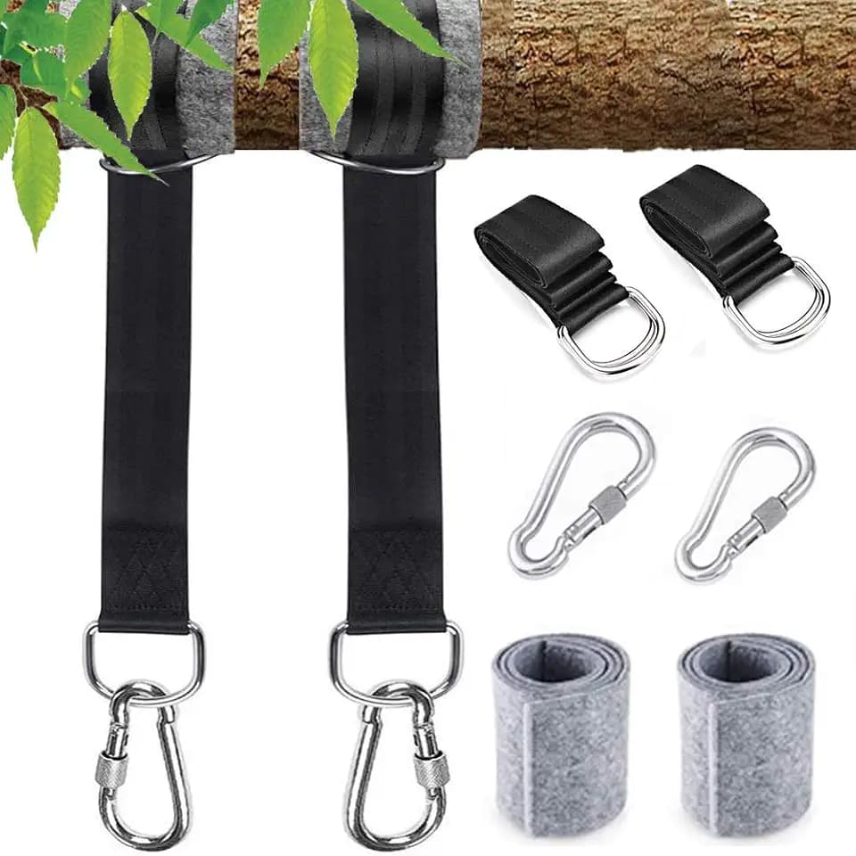 Schaukel Befestigung, 2er 3M Hängematte Befestigung Schaukel Aufhängung Gurt Kit mit 2 Schwerlast Karabinern und D-Ringen, hält bis zu 1000 kg mit Aufbewahrungstasche, 2 Baumschutz Polster