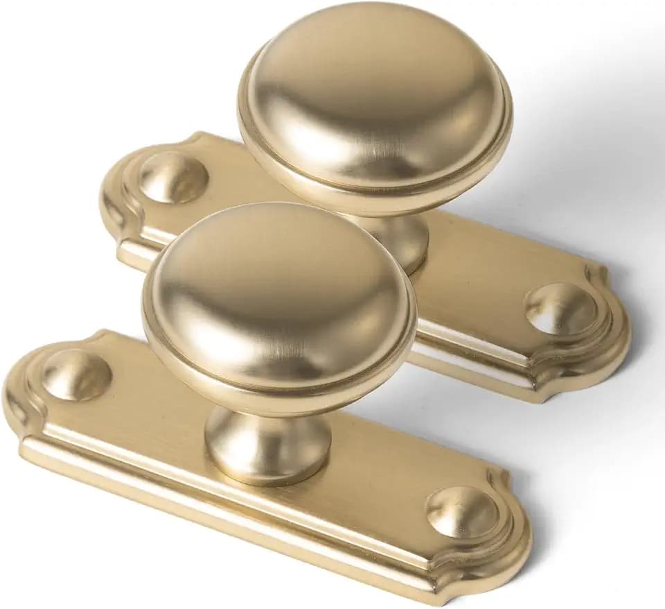 Goo-Ki 6pack Cabinet Knobs Champagne Bronze Drawer Knobs with Backplate Zinc Alloy Kitchen Hardware - Single Hole/Screw Bar Cabinet Pulls Drawer Handles with Spacer