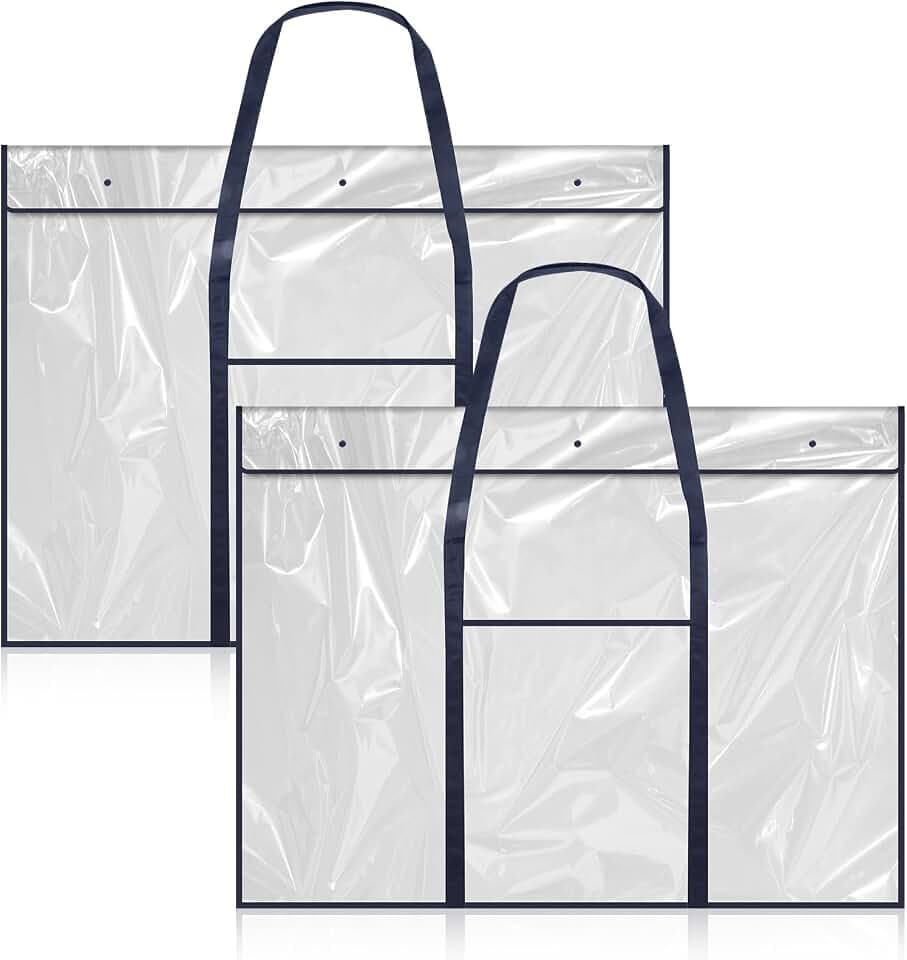 2 Pack Large Poster Storage Bag 48" x 36" Bulletin Board Holder, Art PVC Folder with Pocket, PVC Art Portfolio Container for Teacher Paper Teen(Black&Blue)