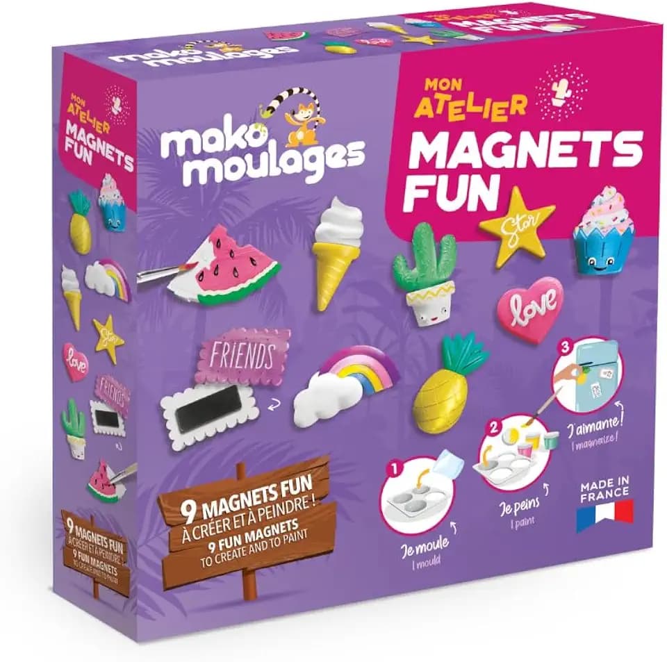 Mako moulages – Mon Atelier Magnets Fun – kreatives Freizeitset – Gips und Farbe – 9 Kunststoffabdrücke – manuelle Aktivität – ab 5 Jahren – 39119, Multicouleur