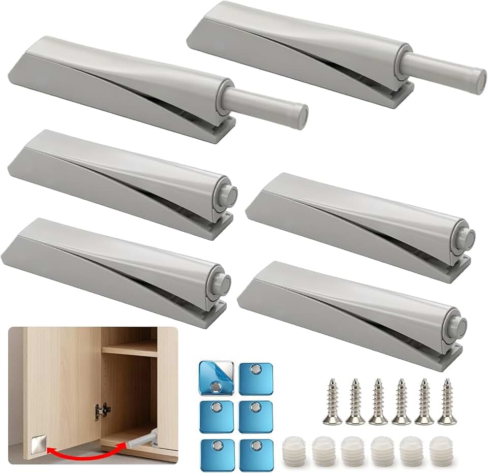 6 Stk Drucktüröffner Push to Open, Tip On, Magnetisch, Silber