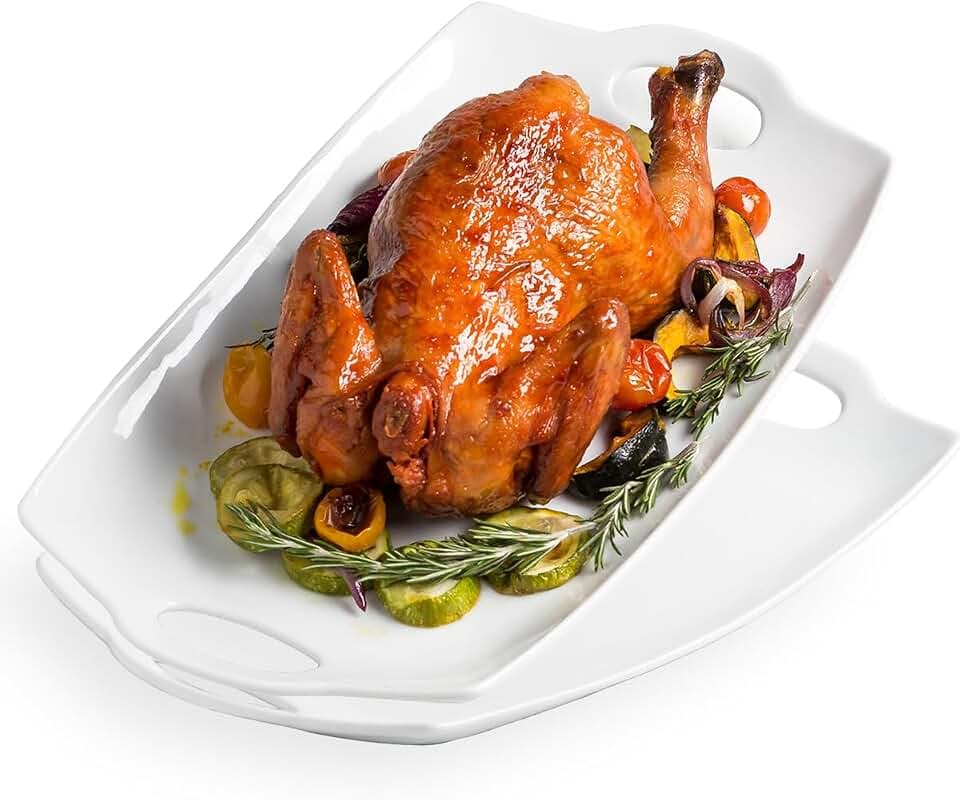 LAUCHUH Turkey Platter for Thanksgiving, 16 inch Serving Tray with Handles