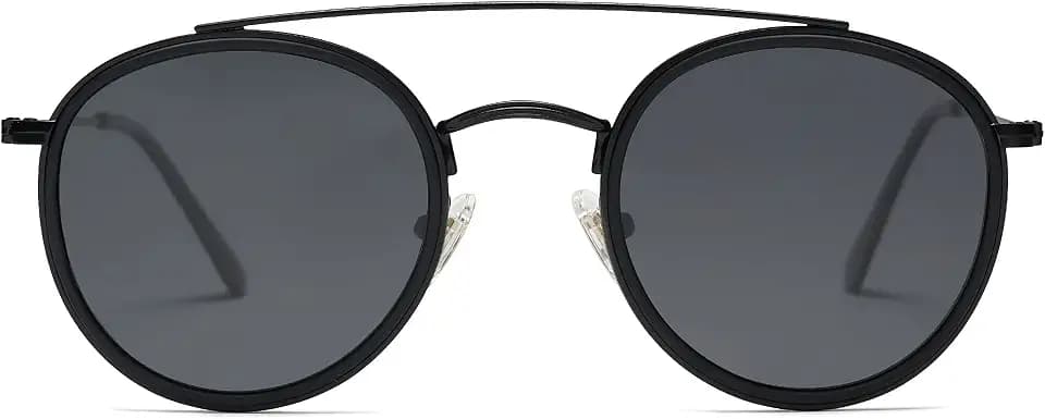 SOJOS Retro Vintage Round Polarized Sunglasses for Women Men Double Bridge Circle Sunnies SJ1104