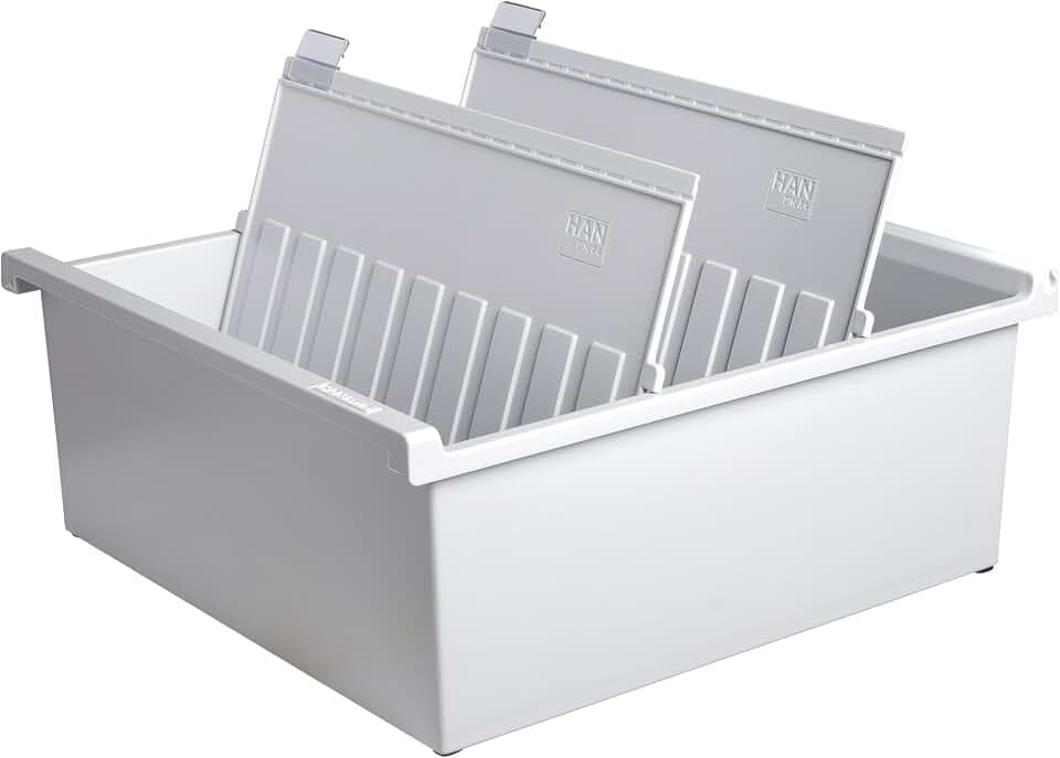 HAN Karteitrog DIN A4 quer, Karteibox, Lernbox, modernes Design, für 1.300 Karten, inklusive 2 Stützplatten mit Sichtreitern, lichtgrau, 954-0-11
