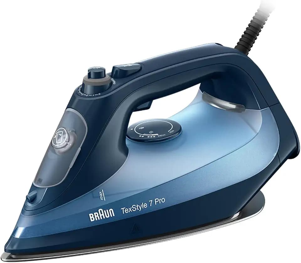 Braun TexStyle 7 Pro Dampfbügeleisen SI 7160 BL - Bügeleisen mit Freeglide 3D Bügelsohle, Vertikaldampf, 3000 Watt, Blau - Style - Material